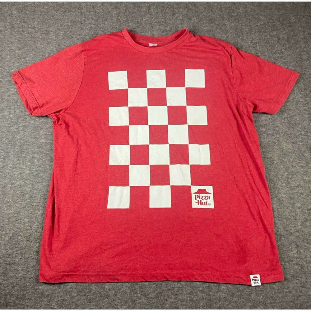 Pizza Hut Red & White Checkerboard Logo T-Shirt Employee Short Sleeve Fast Food